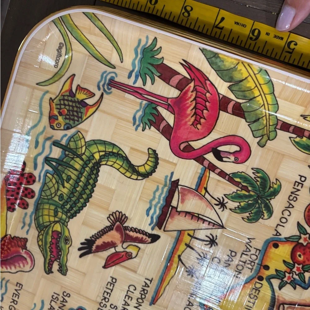 Retro Vintage Florida Souvenir Decorative Bamboo Trays set of 2 (#2)